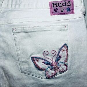 Vintage Mudd Jeans Bootcut Y2K White Denim Embroidered Butterfly Women’s 9 30x29